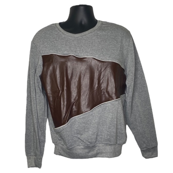 D Free Two Tone Asymmetrical Zipper Sweater (Size:XXL, Color:Gray/Brown) - Picture 1 of 3